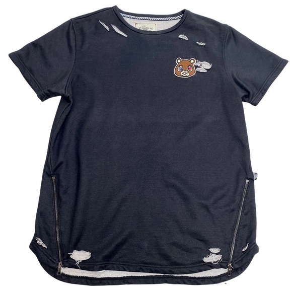 Square Zero Bear Patches Distressed Short Sleeve Sweatshirt Black - Picture 9 of 12